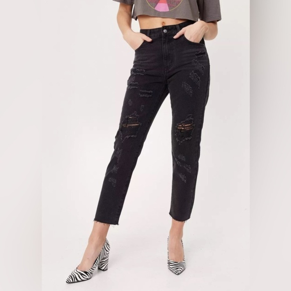 Nasty Gal Cause I Shred‎ So Distressed Denim Jeans Cotton Black